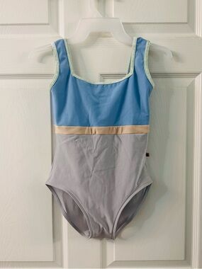 Yumiko light blue/grey leotard with velvet mint trim. Size L.Like new  condition
